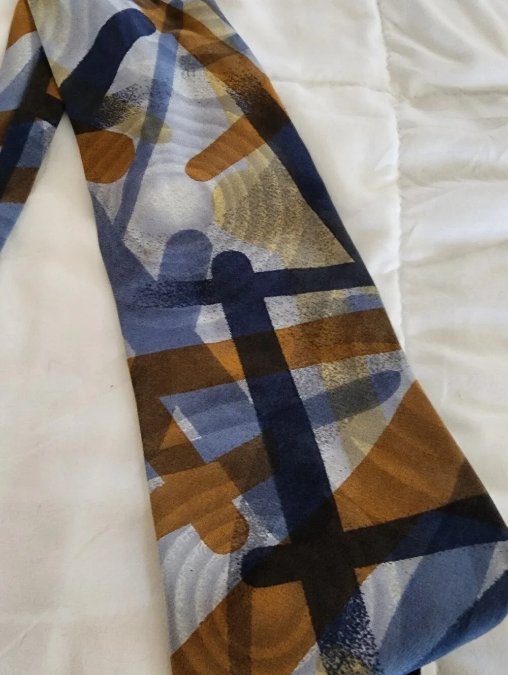 Abstract Geometric Pattern Men's Tie in Blue and Brown
